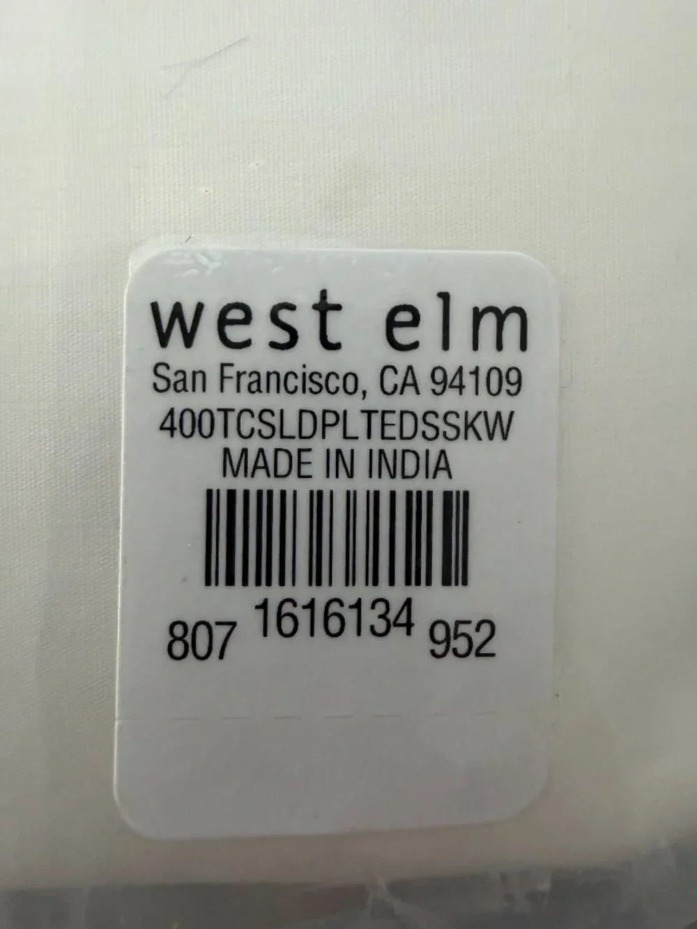 West Elm Organic White Percale Cotton King Sheet Set - New!